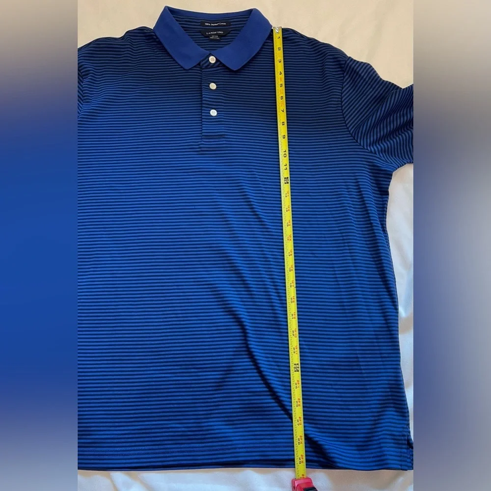 Lands’ End Blue Striped Men's Long Sleeve Polo Shirt Preppy Business Casual